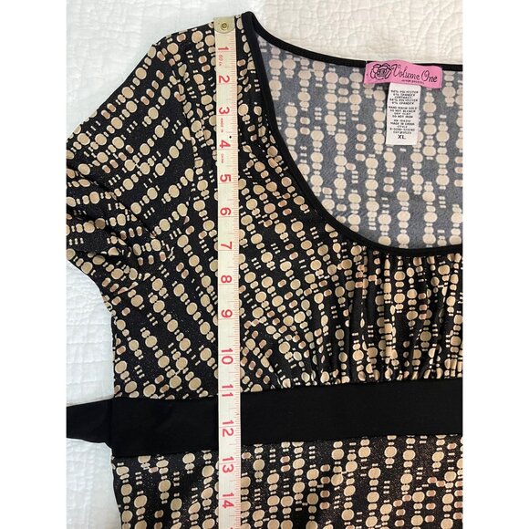 Empire Waist VTG Chic Retro Geometric Polka Dot Pattern Sz L Boho Glam A-line - Picture 8 of 10